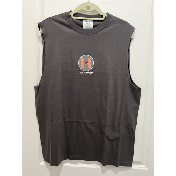 Tommy Hilfiger Vintage Muscle Shirt Large Mens Hilfiger Athletics Front Gray NWT - Picture 1 of 8
